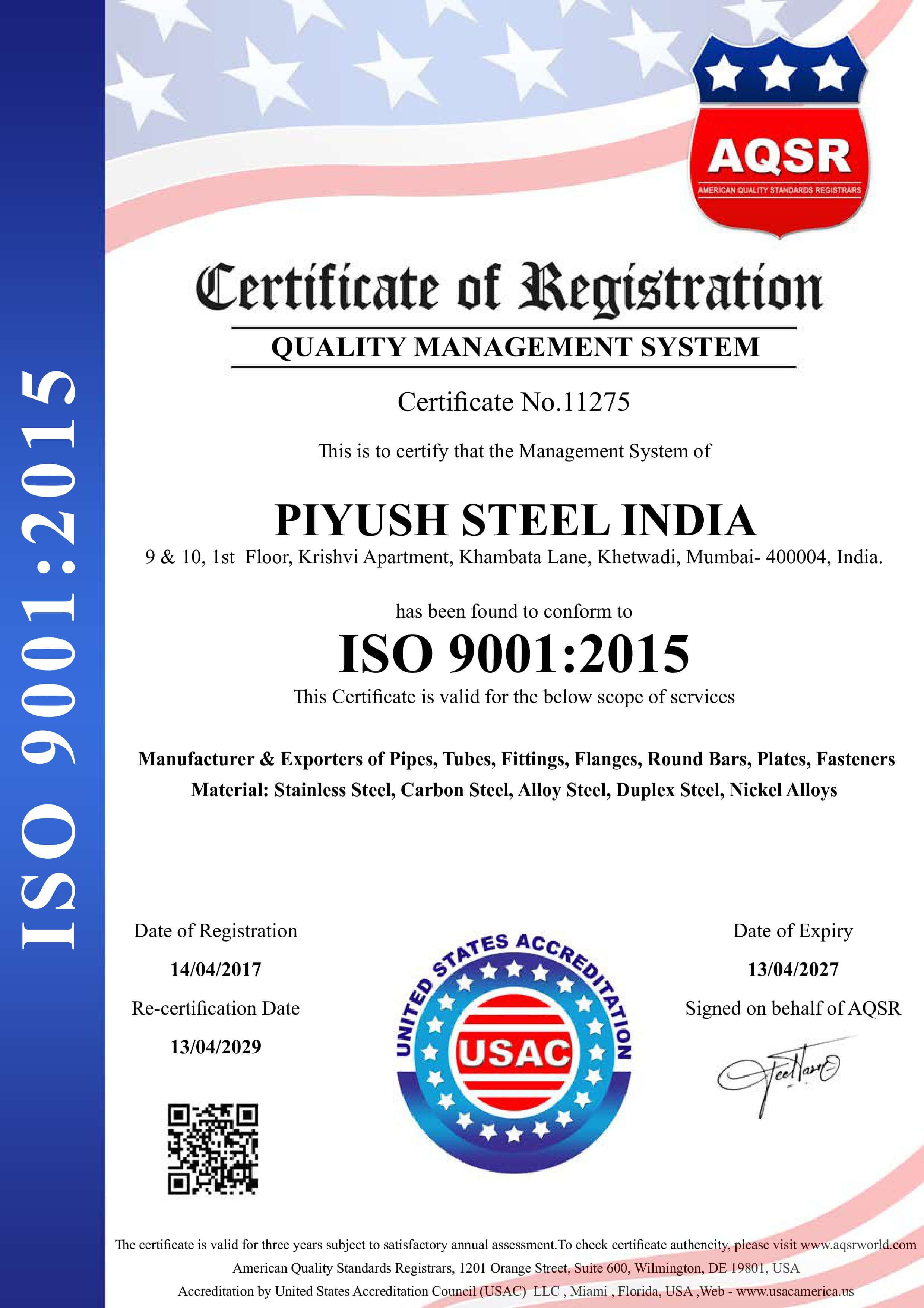 ISO 9001:2015 Certified Company